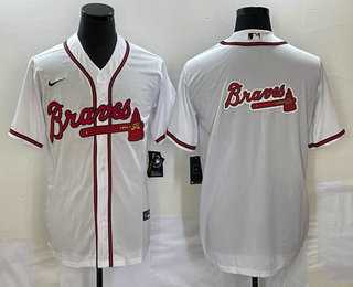 Men%27s Atlanta Braves White Team Big Logo Cool Base Stitched Baseball Jersey